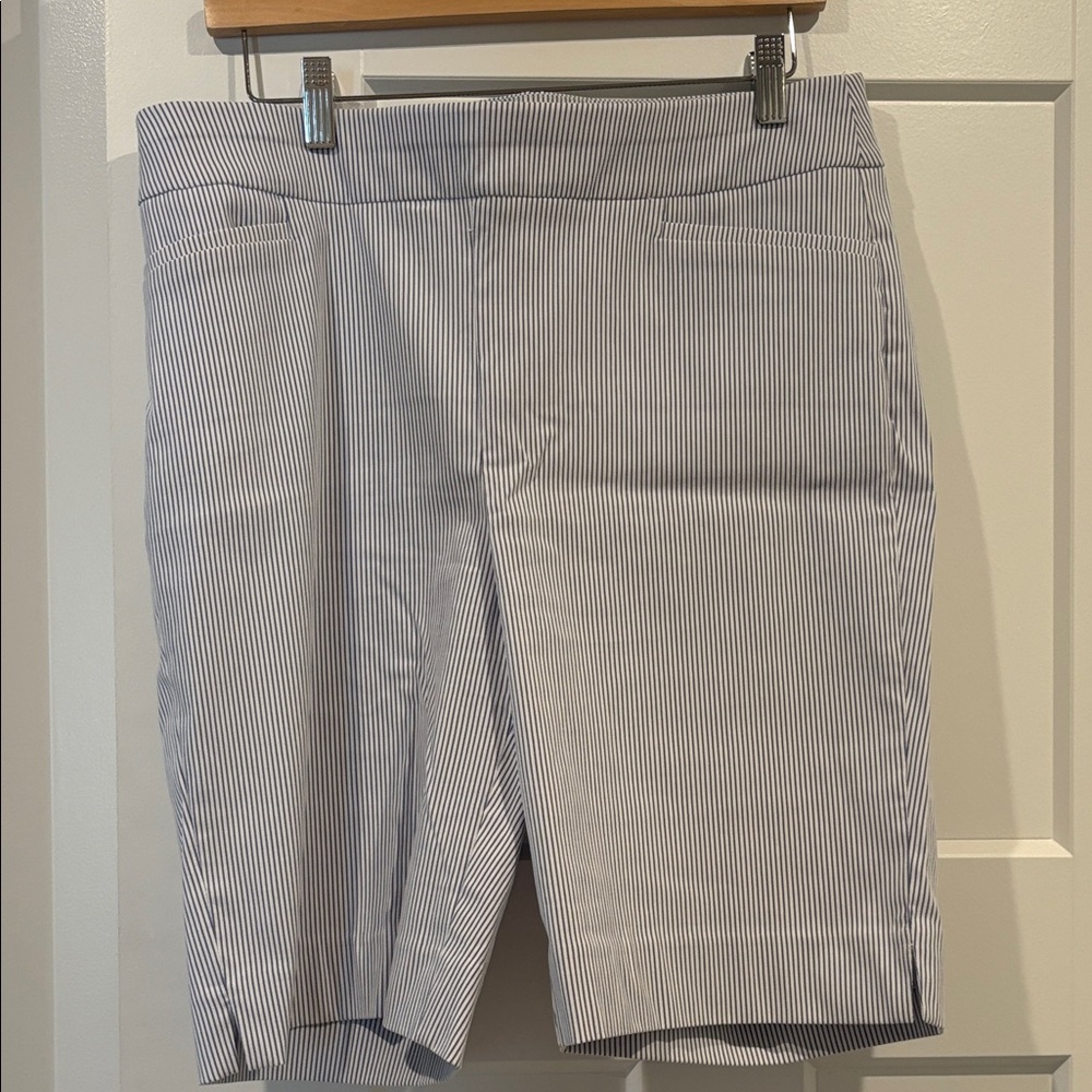 Pull on Striped Bermuda Shorts in Light Blue and White